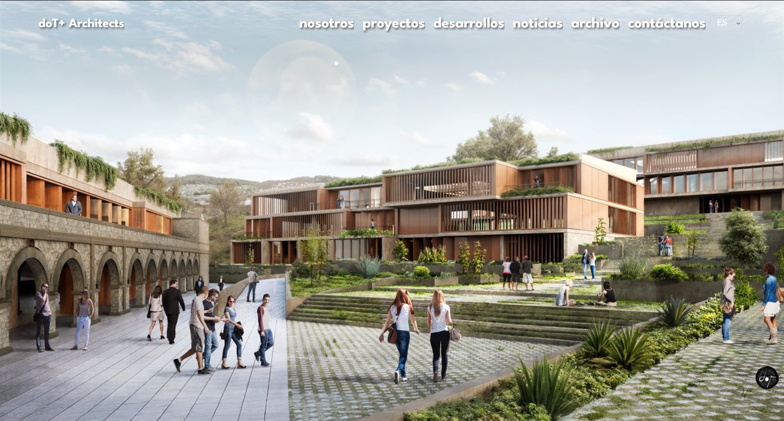 Sitio web de doT+ Architects con un render de uno de sus proyectos